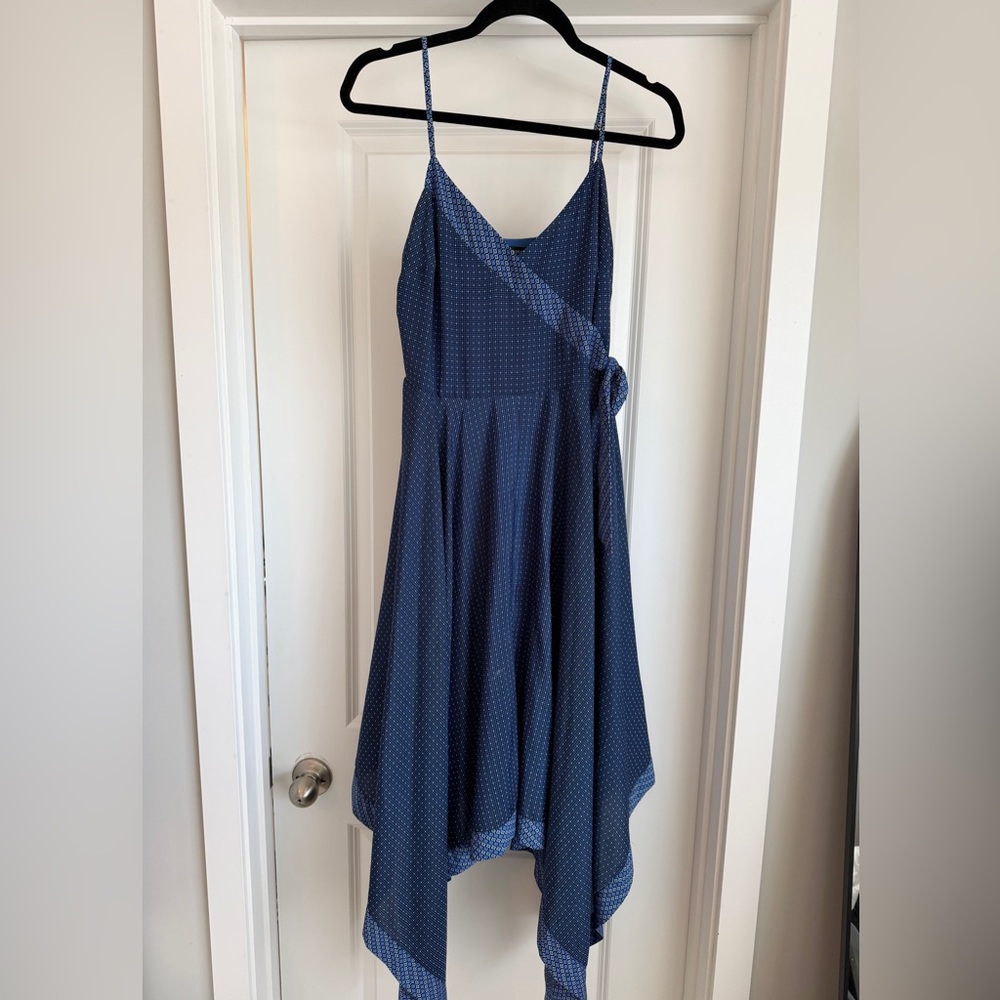 Banana Republic Elegant Blue Polka Dot Wrap Dress 4
